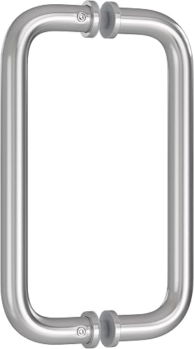 Ranbo Shower Glass Door Handle, 203mm (8 Inch) Hole Centres, Brushed Nickel, 304 Stainless Steel, 1.0mm Thick Tube, Fits 6–12mm (1/4"–1/2") Glass, for Bathroom Door Installation or Replacement. - 1