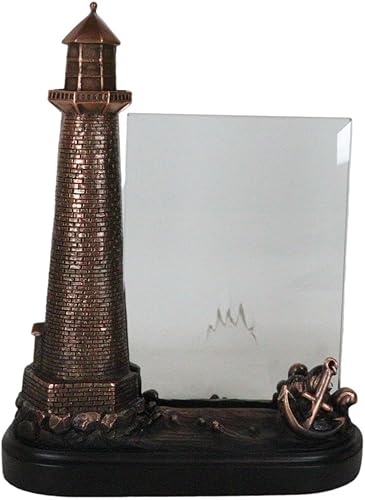 Ebros Gift The Ocean Standard - Marco de impresión de vidrio grabable con acabado galvanizado de bronce galvanizado en la torre y ancla de barco