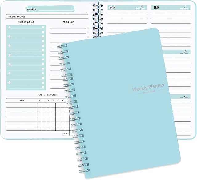 Weekly Planner Notebook, Undated A5 Planner Notebook Daily Planner to Do List Dairy for 2023,Weekly Goals Planner with Habit Tracker 52 Weeks Planning for College Work ADHD Planner