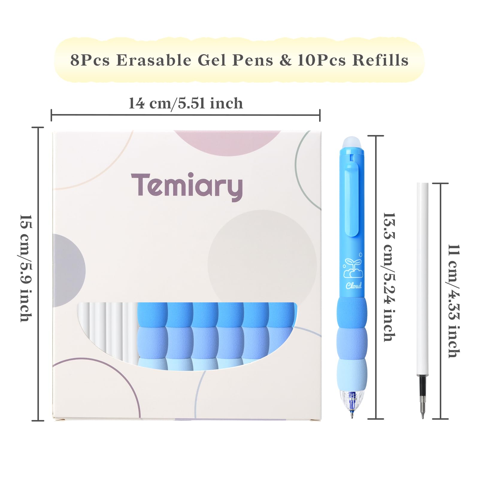 Temiary 18 penne gel cancellabili retrattili estetiche, fanno scomparire gli errori, 8 penne e 10 ricariche, penna per scrittura liscia a cartoni animati, penna a inchiostro nero e blu da 0,5 mm,