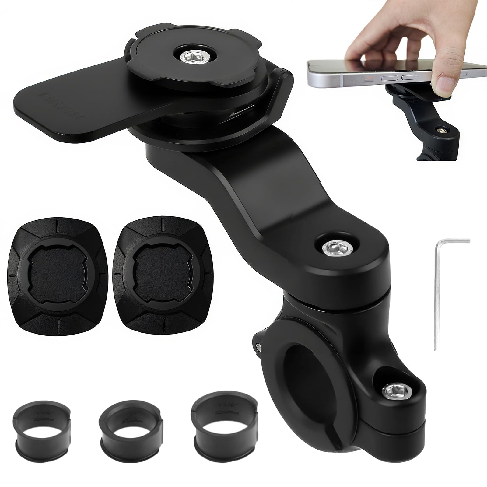 Porta Cellulare Bici Universale Supporto per Bicicletta E Moto, Supporto Telefono per MTB, Porta Smartphone Moto, 2 Adesivi per Cover Telefono, per Schermi da 4,7“ a 7,2” di Smartphone （Nero）
