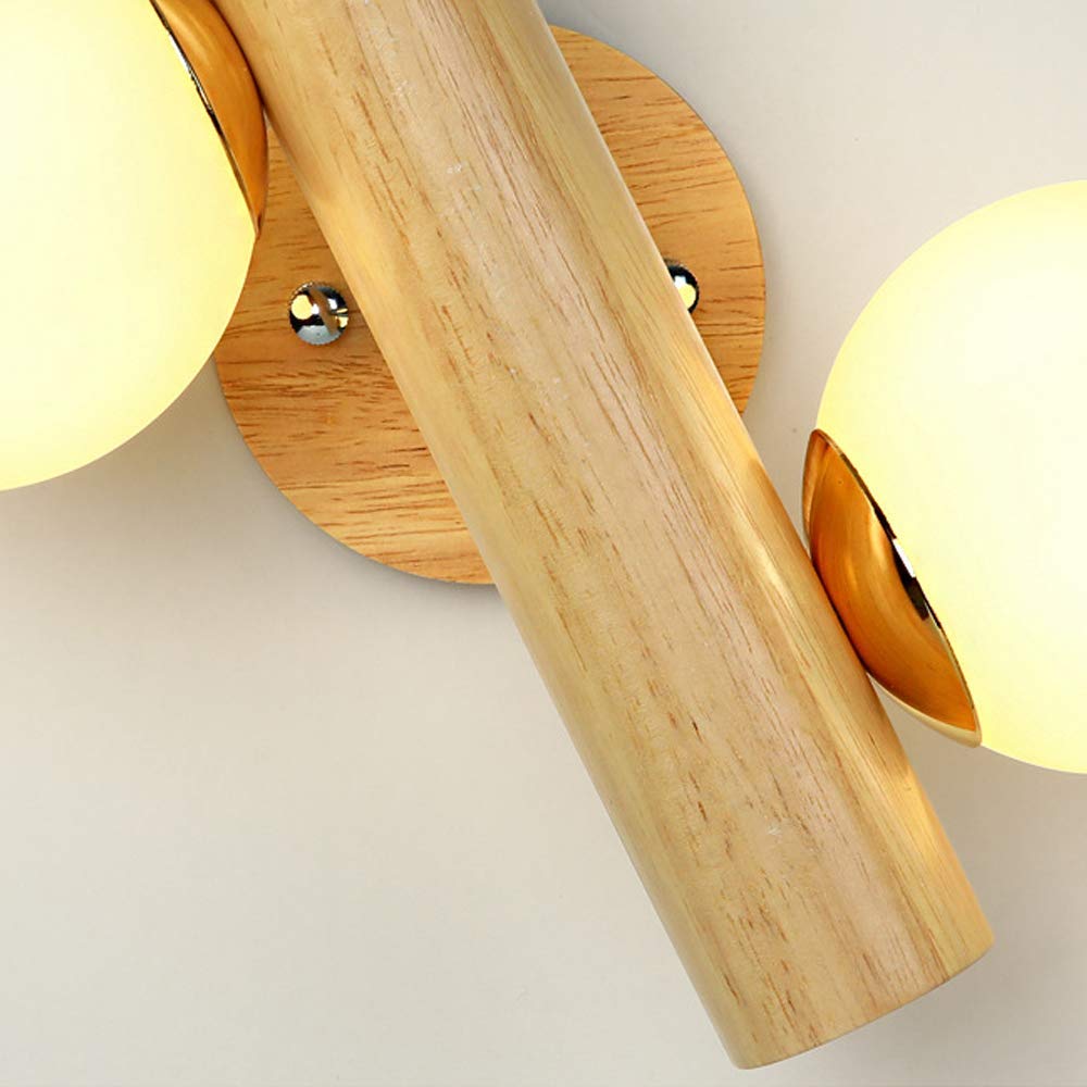 Lampade da parete in legno E27 Lampada da parete per interni moderna semplice 360 gradi rotazione fai-da-te regolabile con lampada da comodino con paralume in vetro globo per camera da letto