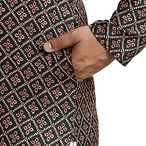 Image of SOJANYA Plus (Since 1958) Men's Cotton Linen Long Kurta | Ethnic Motif Printed for Navratri, Garba & Puja