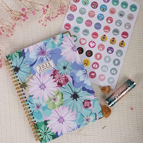 Diary 2023 A5, Notebooks A5 2023 Diary Week to View from January to December 2023, Monthly & Weekly Planner with Monthly Tabs, Back Pocket, Elastic Closure,1 Bookmarks, 2 Stickers (Blue)