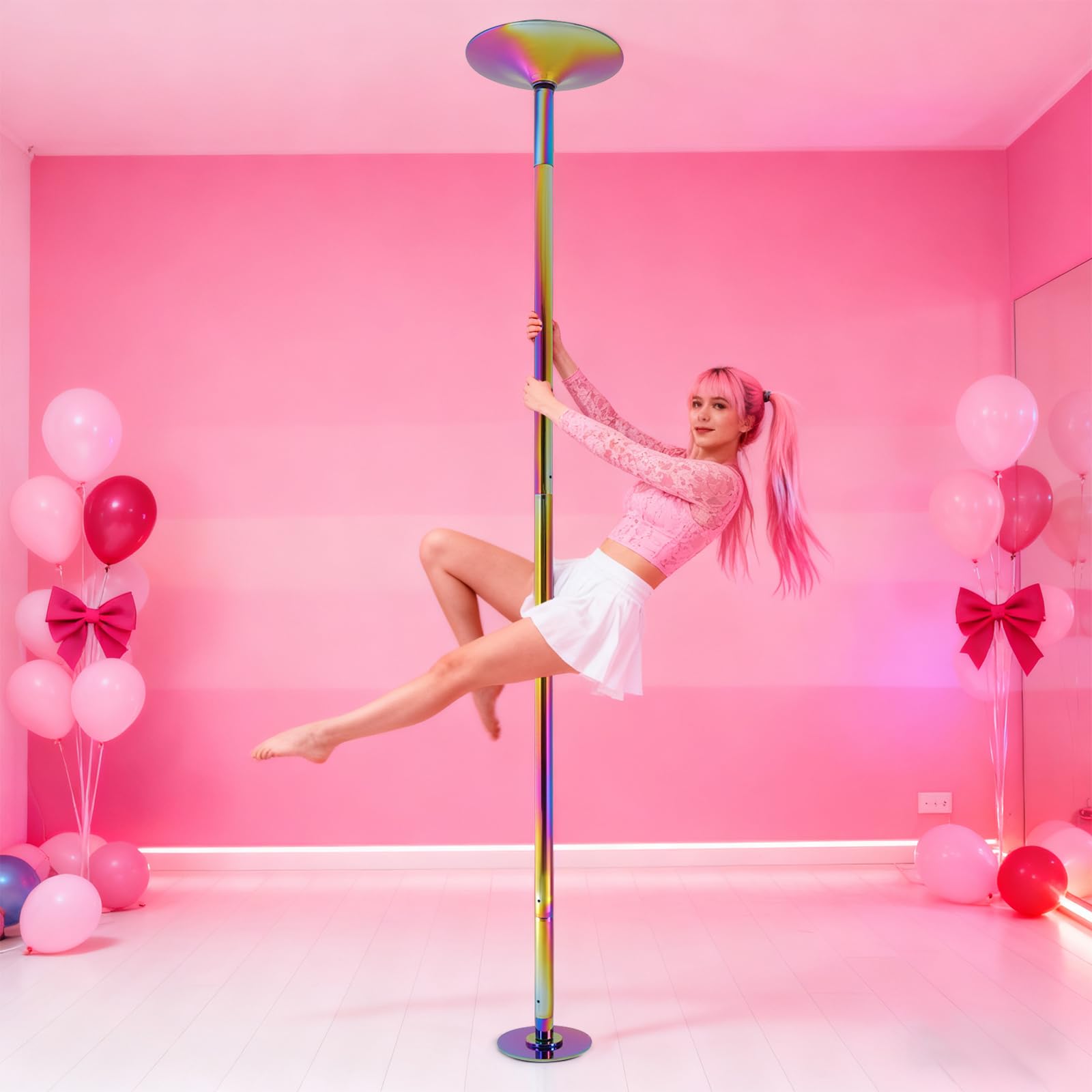 Poledance - Asta per interni, altezza regolabile 88-108 pollici, portata 200 kg, per pole dance e fitness, con cuscinetti in silicone antiscivolo