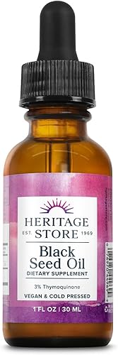 HERITAGE STORE Aceite de semilla negra con 3% de timoquinona, Omega 6 9, aceite líquido Nigella Sativa, prensado en frío de semillas negras,