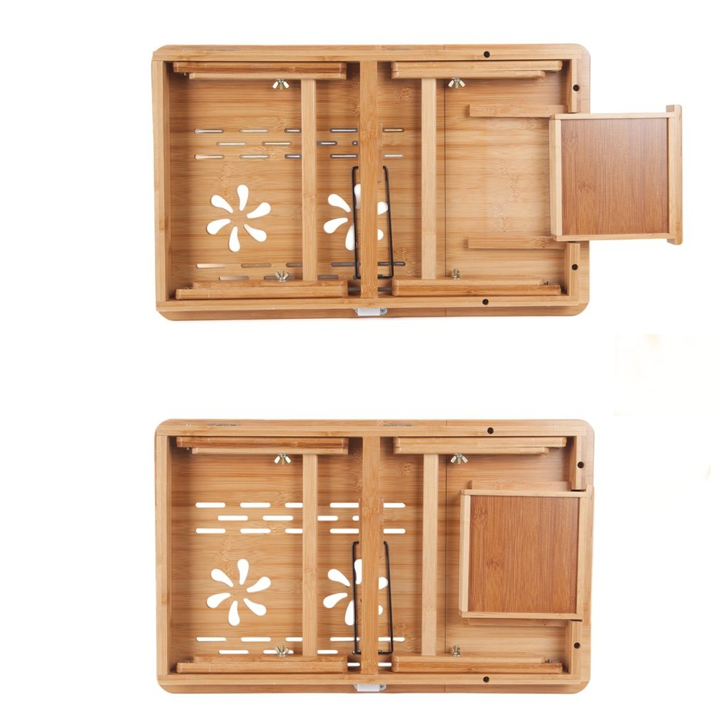 BAKAJI Tavolino Vassoio Colazione da Letto in bamboo, Con gambe pieghevoli ideale per Divano Porta Notebook Pc (60 x 30 x 25 cm)