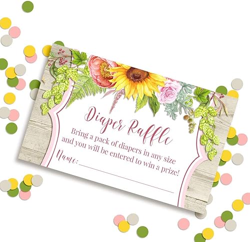 Miniatura 3 de Amanda Creation Boletos para sorteo de pañales florales de girasol, dalia y peonía para baby showers, 20 insertos de doble cara de 2 x 3 pulgadas,
