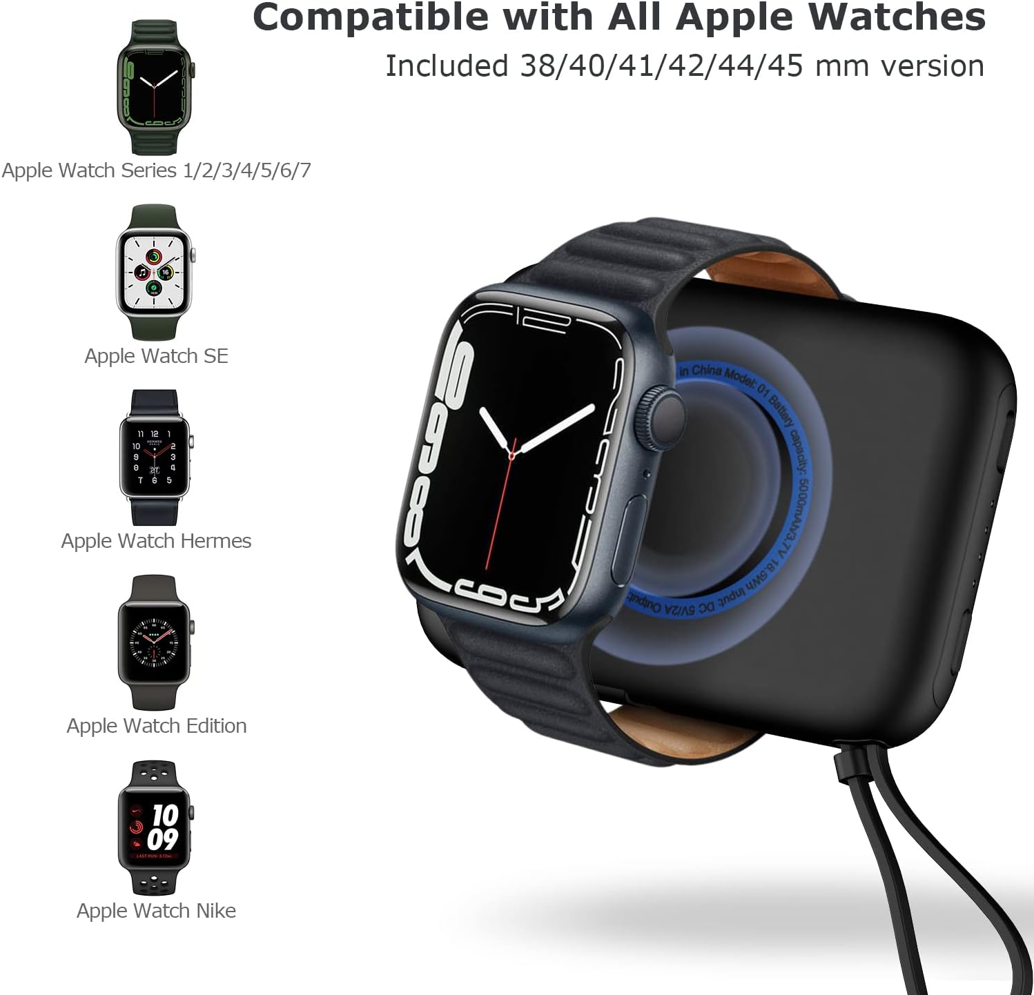 lifeegrn Wireless Portable Watch Charger for All Apple Watch Series, 5000mAh iWatch Magnetic Charger Power Bank Battery with Built in Cable, Travel Watch and Phone Charger for iPhone13/12/11, Black : Cell Phones & Accessories