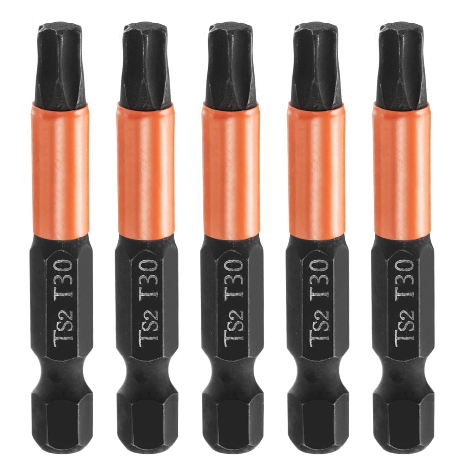 sourcing map 5pcs T30 Torx Head Screwdriver Bit 2" (50mm) Long 1/4" Hex Shank Magnetic No Hole Tamper Proof 6 Point Star Screw Driver Drill Bits Phosphate S2 Steel Industrial Power Tools — image 1