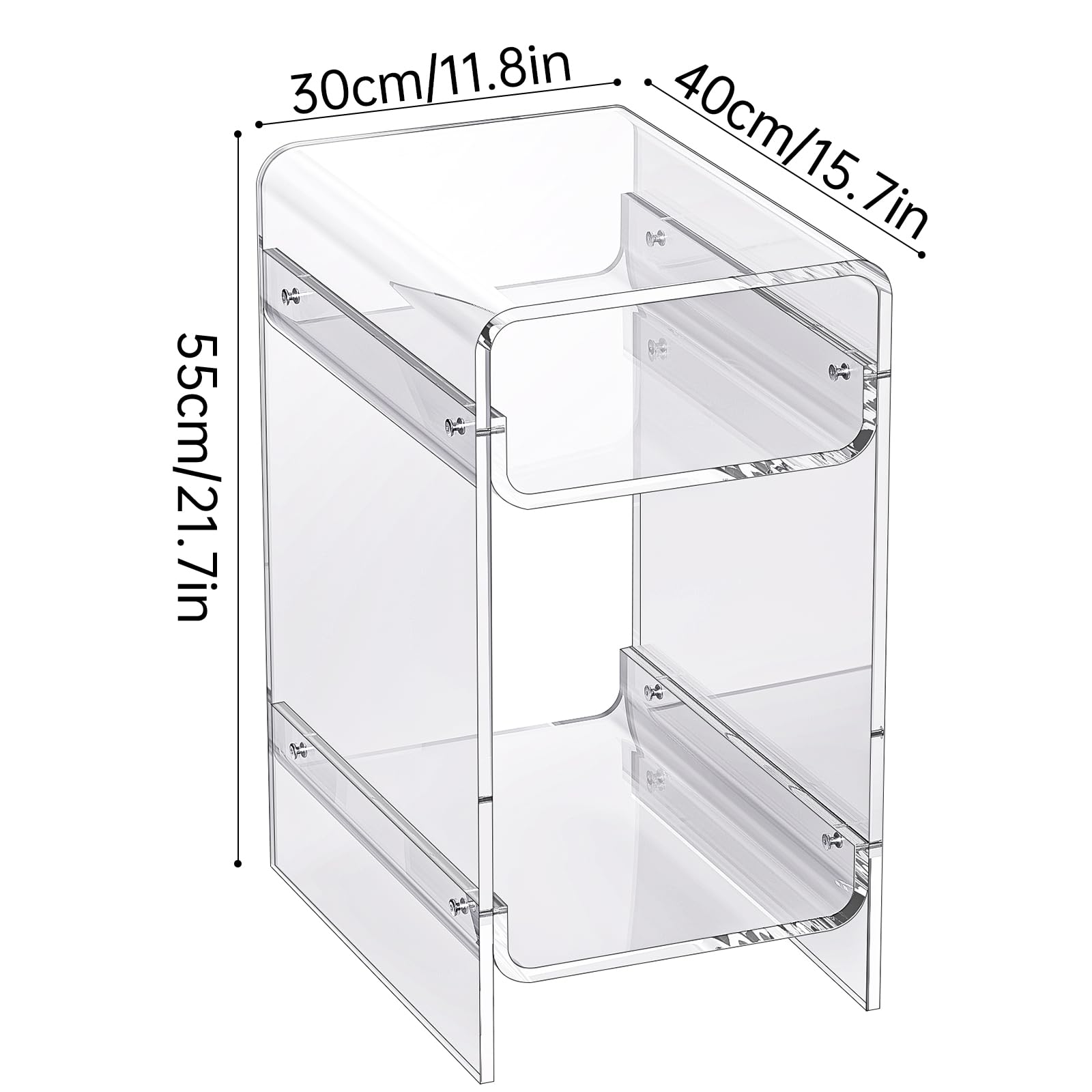 Beistelltisch aus transparentem Acryl, schmal, schmaler Beistelltisch für kleine Räume, schmaler Nachttisch, Nachttisch für Schlafzimmer, Wohnzimmer, Büro (transparent, breit)