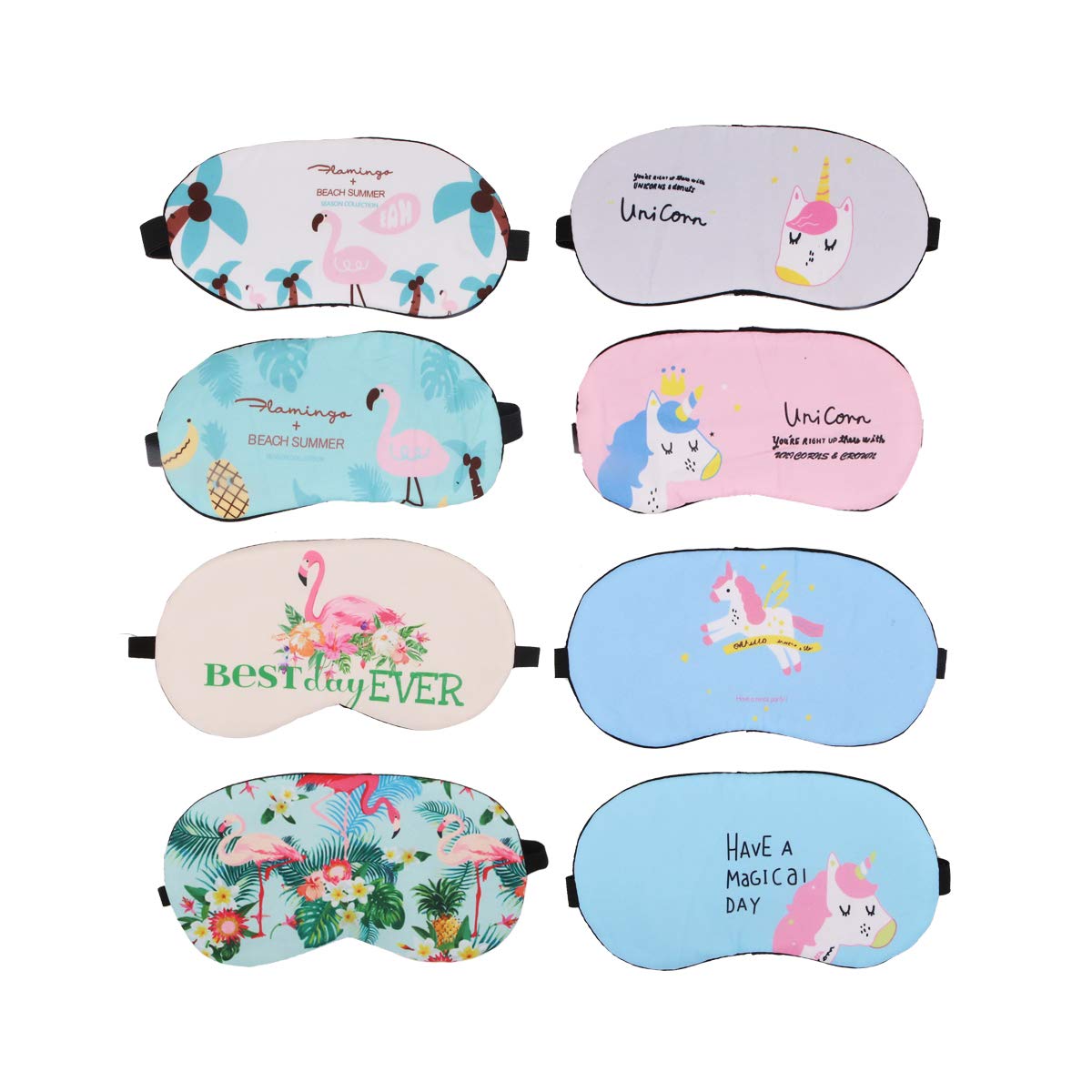 LaMure Set of 8 Pcs Unicorn Sleep Eye Mask and Flamingo Sleeping Mask Eyeshade Eyepatch Sleep Eye Cover for Travel Napping Rest Pajamas Party Accessories