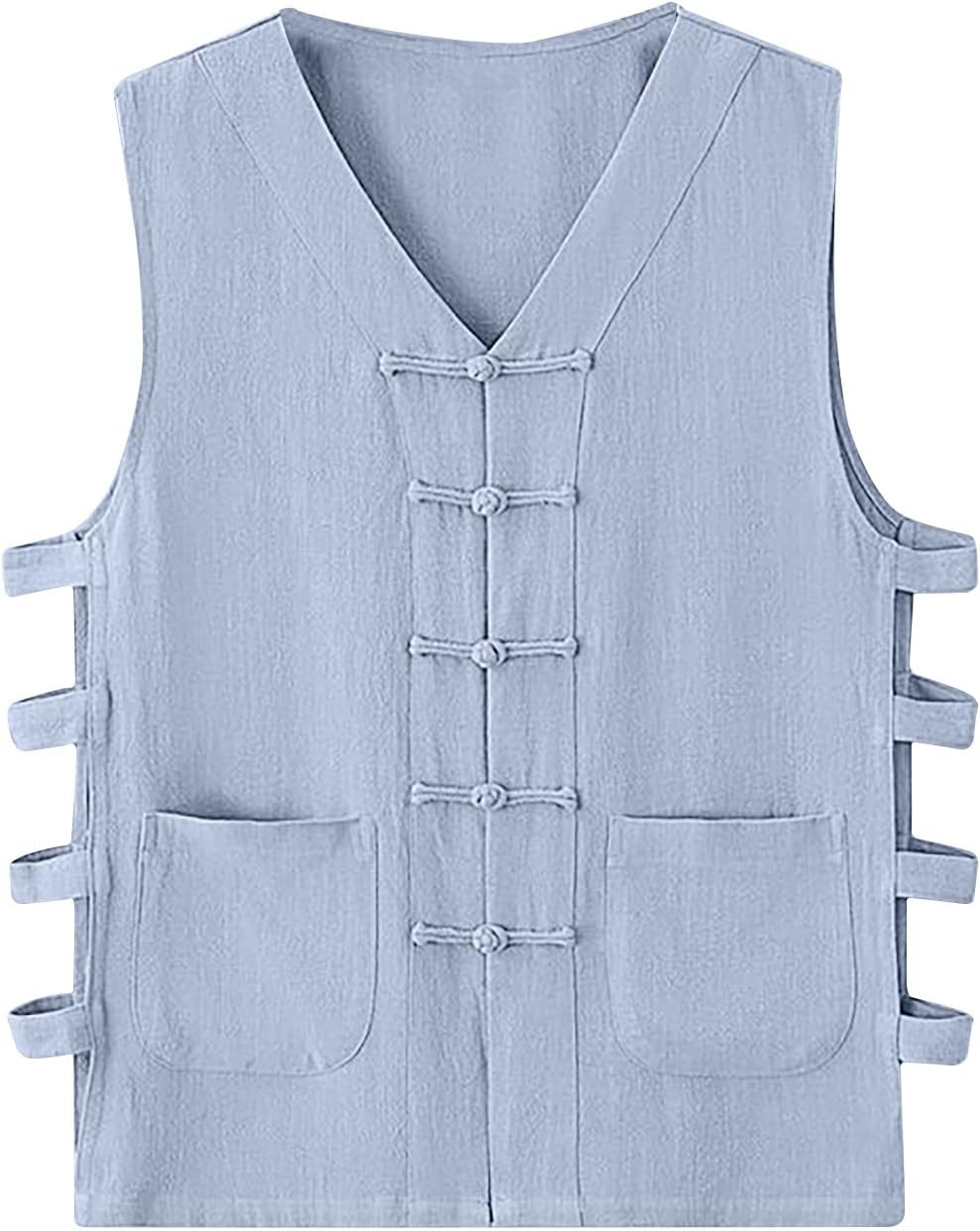 Vests for Man Summer Fall Sleeveless Vneck Linen Cami Tank Tie Knot Plain Tops Vests Mens 2026 Y2K