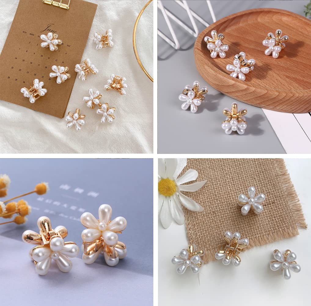 Mini Pearl Claw Clips with Flower Design, Artificial Pearls and Alloy, Hair 20 Pcs Mini Pearl Claw Clip, BetterJonny Small Pearl Hair  main image 4