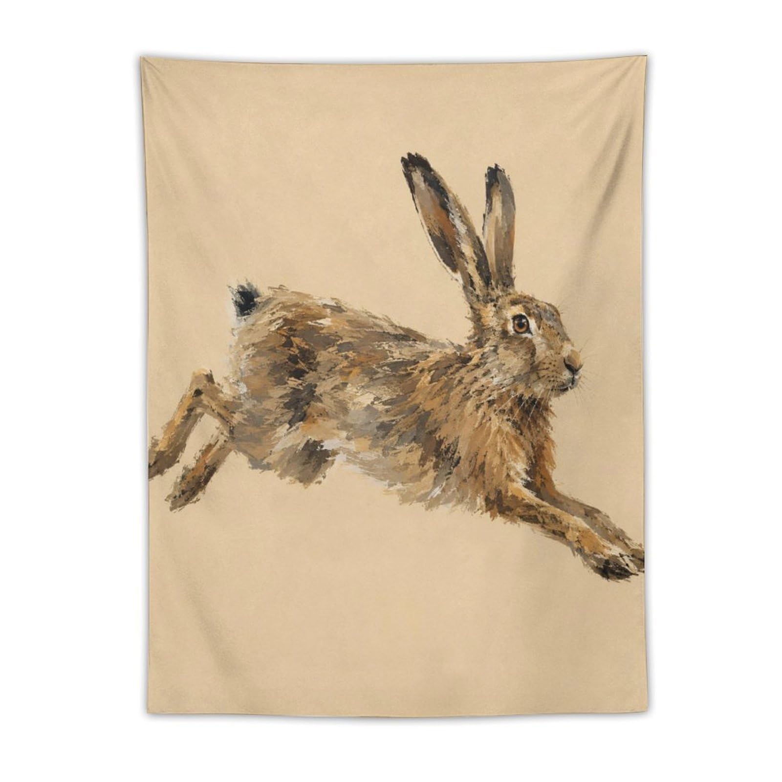 H3B8U2Y5 Leaping Hare Wall Tapestry, Watercolor Style, Wild Animal Study