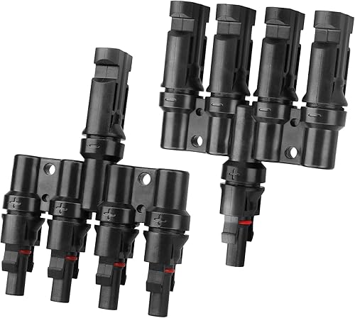 Conectores de panel solar 4 a 1, conectores de rama en T, acoplador divisor de cables, 1 macho a 4 hembras (M4F) y 1 hembra a 4 machos (F4M) para