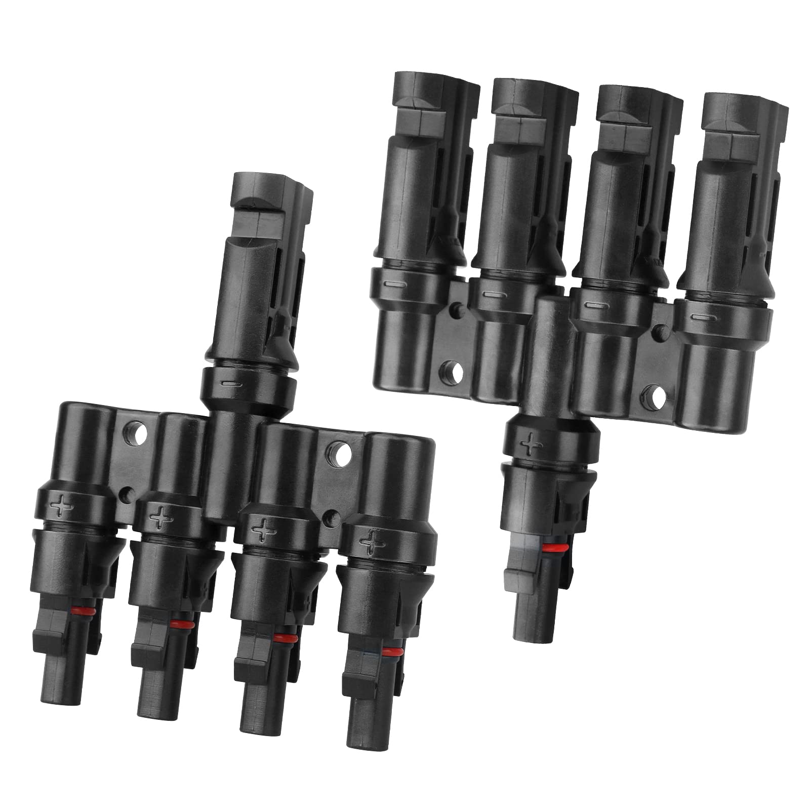 4 a 1 conectores de panel solar, conectores de rama en T acoplador divisor de cable 1 macho a 4 hembra (M/4F) y 1 hembra a 4 macho (F/4M) para conexión paralela entre paneles solares (1 par)