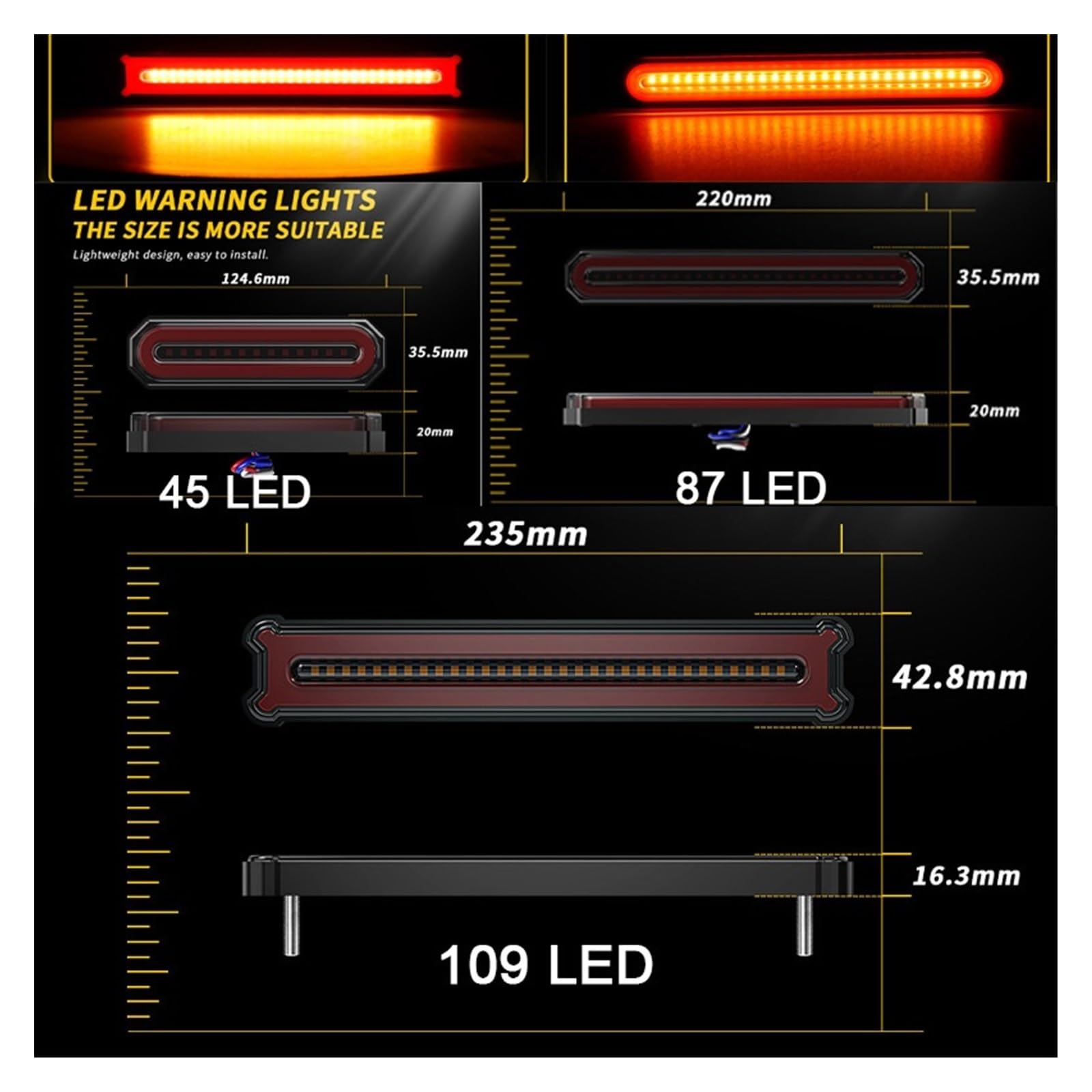Tira De Luces Borde 45 87 109 12-24V Intermitente para Camión Todoterreno Ingeniería Advertencia Lateral Accesorios para Automóviles Luz de Frenos