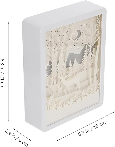 Miniatura 5 de Uonlytech Bosque ciervo Papercut caja de luz decorativa 3D sombra luz LED lámpara noche luz para regalo de Navidad
