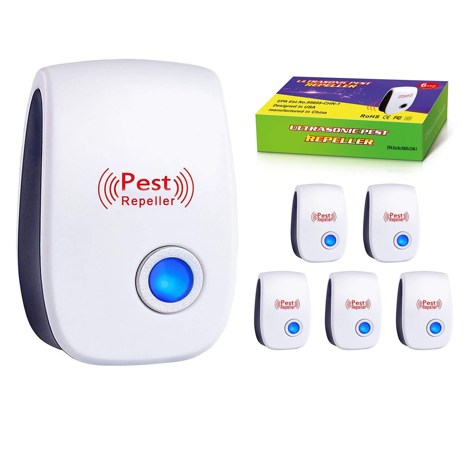 Mouse Rodent Rat Spider Roach Repellent Indoor Ultrasonic Pest Insect Bug Repeller, Pest Control Device for Home Basement Attic Garage (6 Pack)