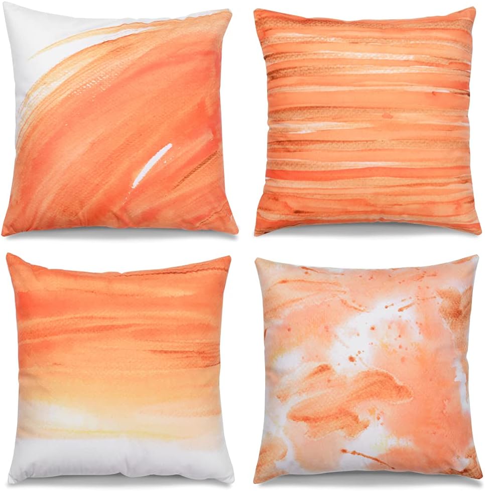 Elitlife Geometric Cushion Covers 18x18 Inches Soft Plush Decorative Orange Throw Pillow Covers for Living Room Sofa Couch Bed Square Pillow cases 45cm x 45cm Set of 4
