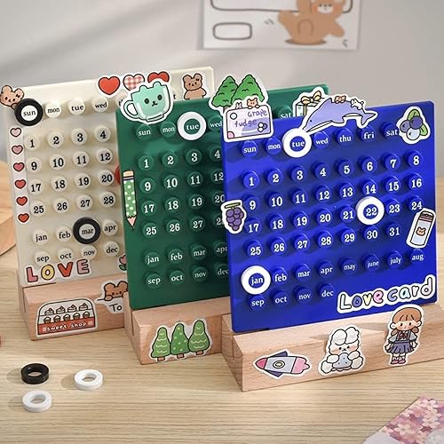 Miniatura 5 de Calendario de escritorio de madera, calendario de planificador perpetuo, regalos únicos, visualización de fecha de mes, decoraciones de escritorio