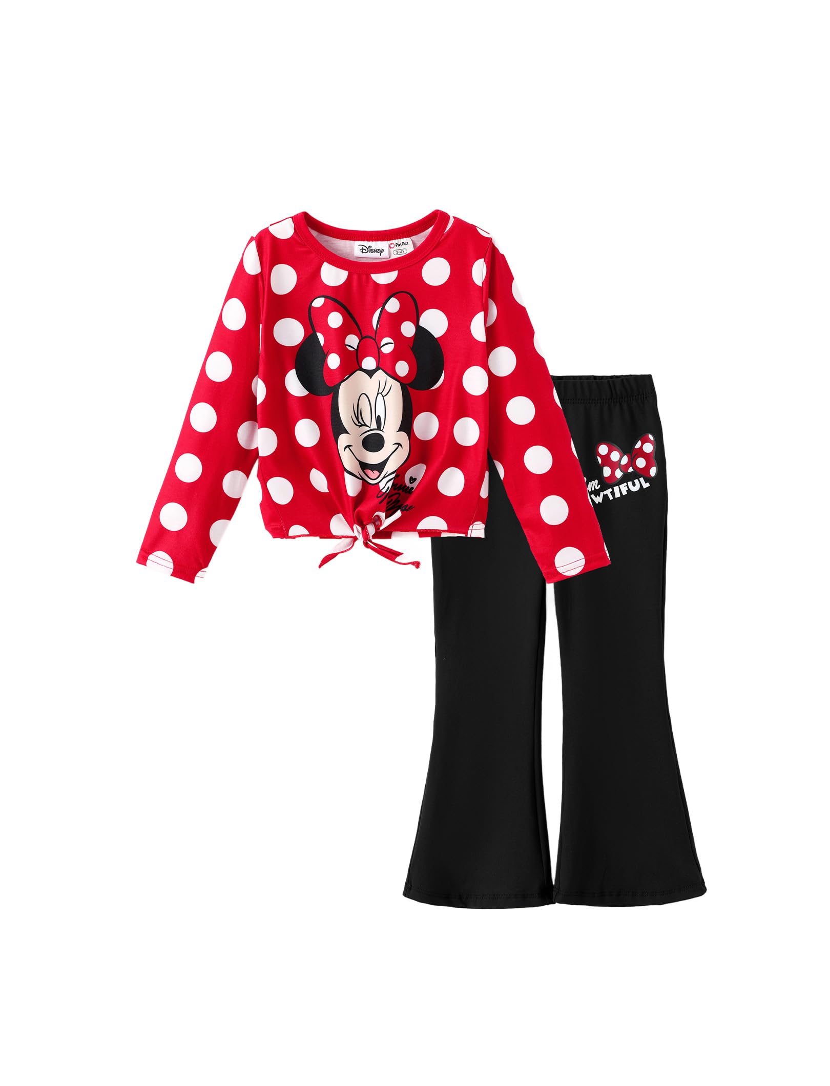Disney Girls Outfits Long Sleeve Knot Front Shirt Flare Pants 2PC Clothes
