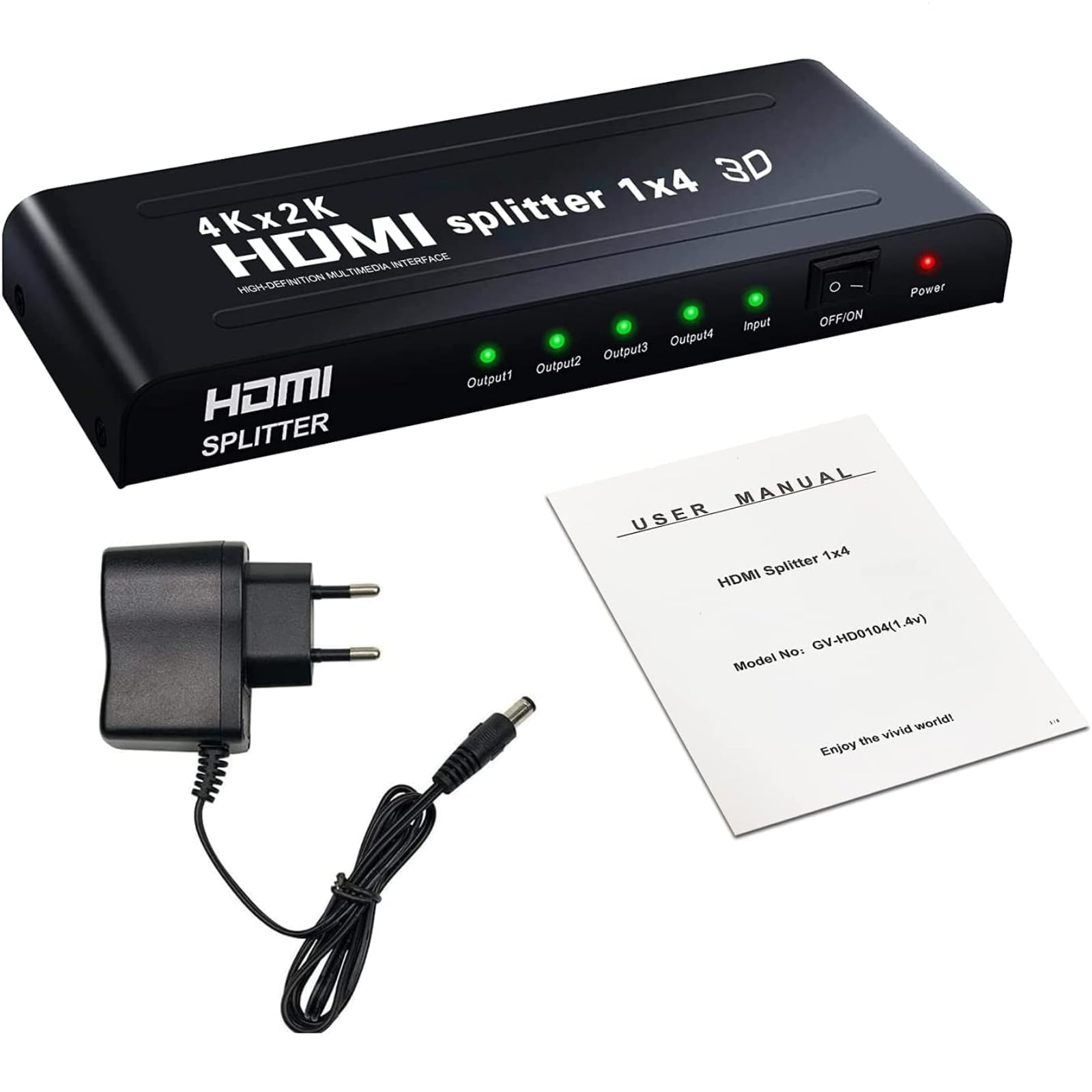 1x4 Splitter HDMI,Ozvavzk Répartiteur HDMI 3D 1 Entrée 4 Sorties Distributeur HDMI Soutien 4K Supporte PC Box HDTV DVD Multimédia Écran Projecteur