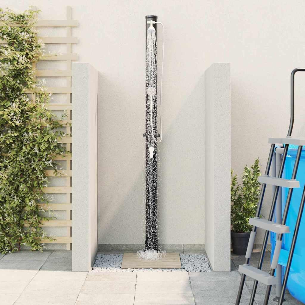 Doccia solare da esterno nera, 217 cm, in PVC e alluminio, con soffione regolabile, alimentata a energia solare per giardino, terrazza, piscina, vasca idromassaggio, spa, come pratico
