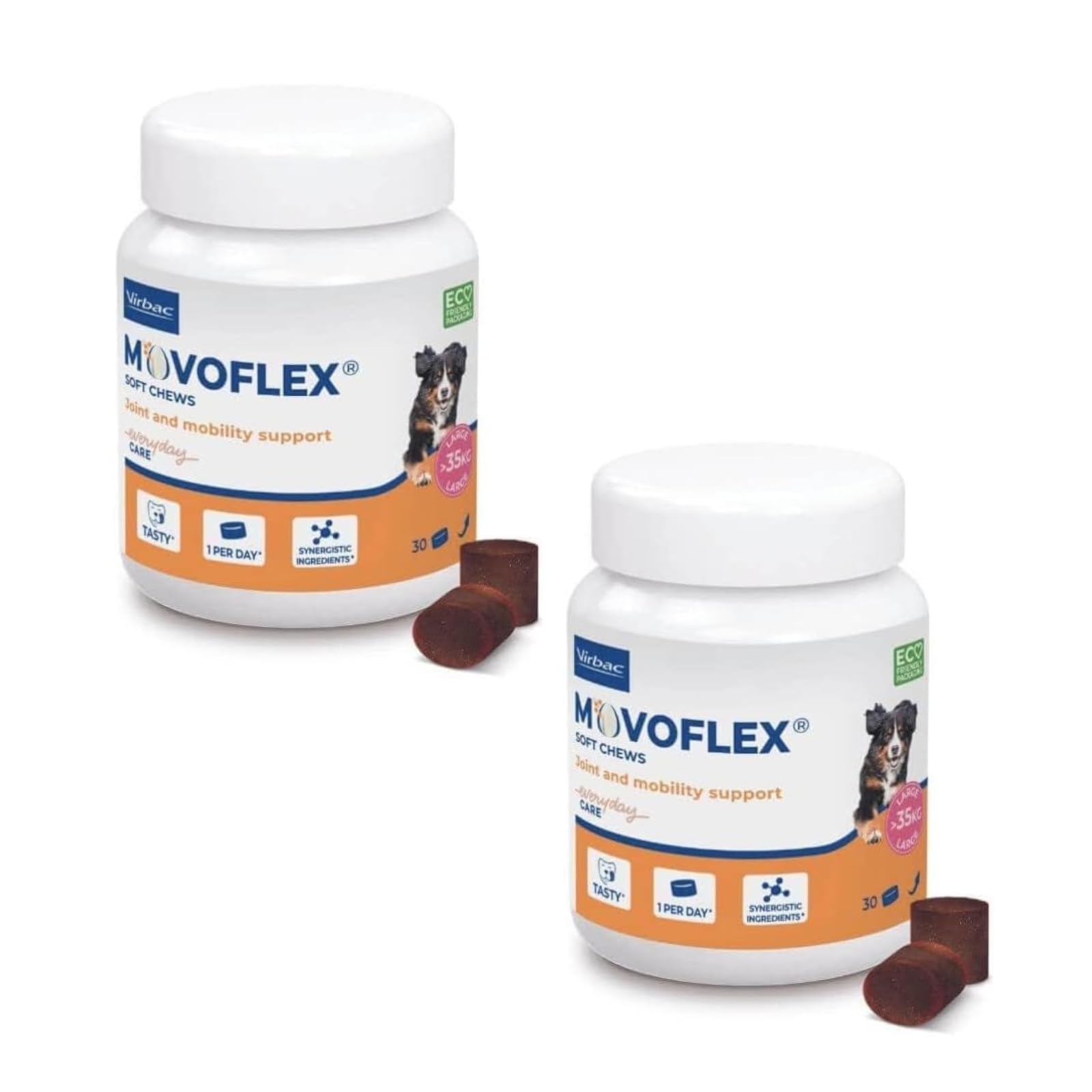 Virbac Movoflex Soft Chews | Confezione Doppia | 2 x 30 Pezzi | per Cani di Oltre 35 kg | Alimento complementare per la Salute delle articolazioni | per Mantenere Le strutture articolari