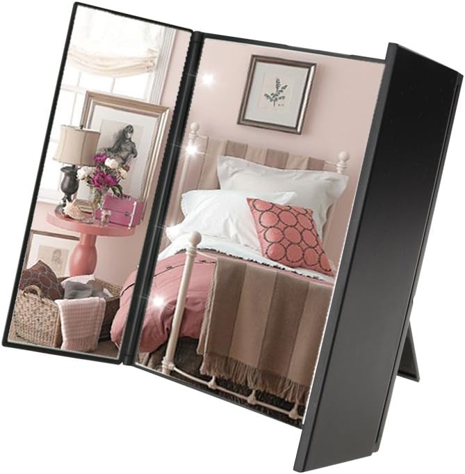 JUSTIME LED Makeup Mirror, Tri-Fold Cosmetic Pocket Makeup Mirror with 8 Heart LED,Portable Touch Screen LED Makeup Mirror,Button Battery Powered(included)