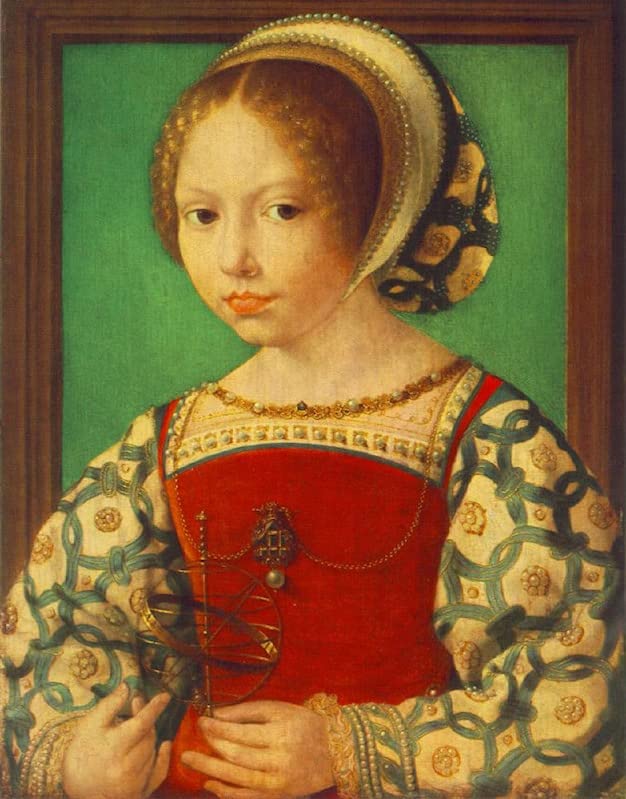 Cuadro sobre lienzo Niña con instrumento astronómico Jan Gossaert 60x90cm para decorar salón