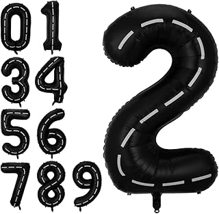 40 Inch Large Retro Race Car Black Number 2 Balloon Helium Foil Mylar Big Number Balloons Digital for Racing Car Theme Birthday Party Festival Decorations Baby Shower Supplies
