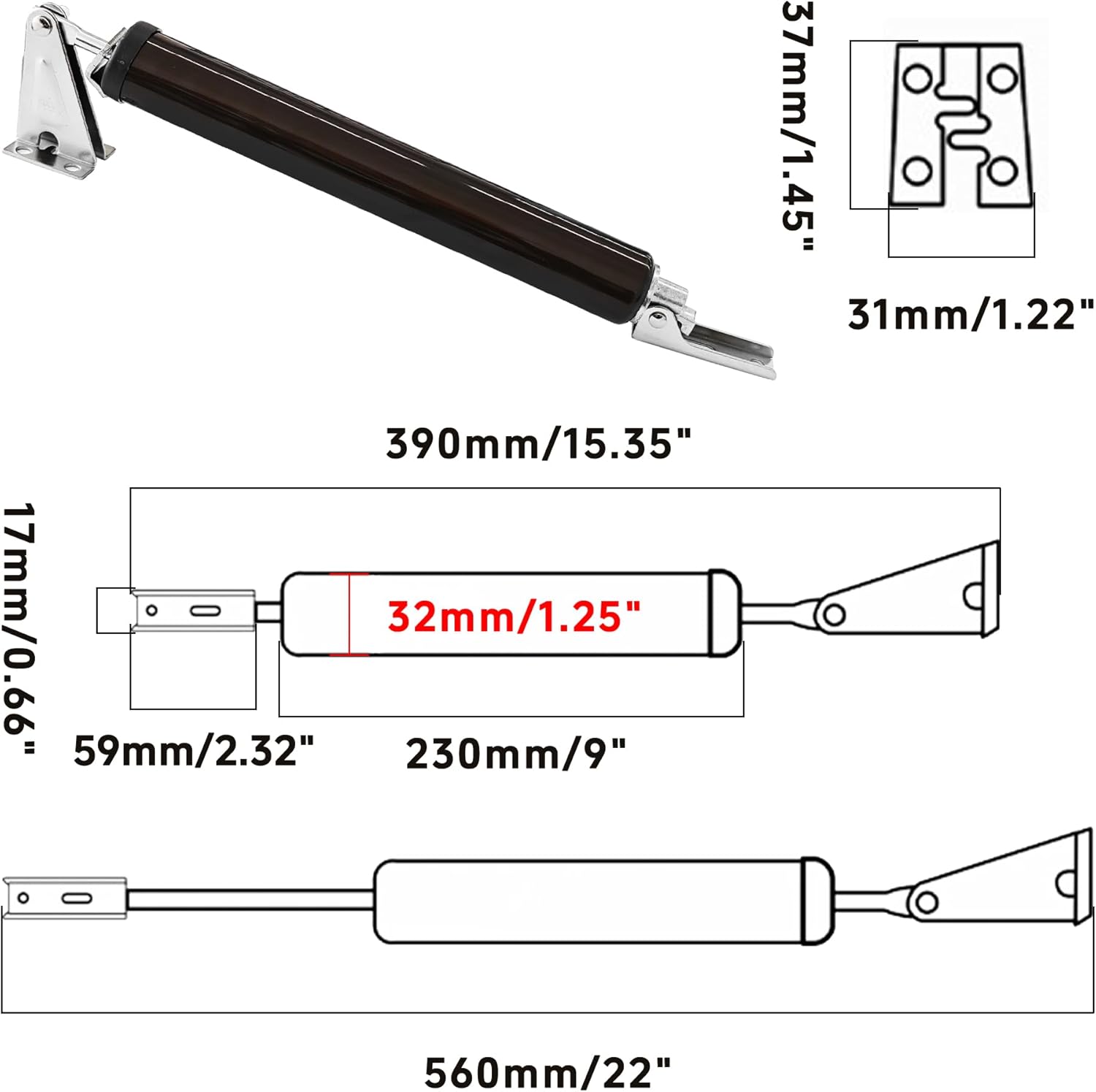 Adjustable Pneumatic Door Closer Kit, Heavy Duty Storm Door Closer with Hold Open Feature for Medium and Lightweight Screen Doors (Brown)
