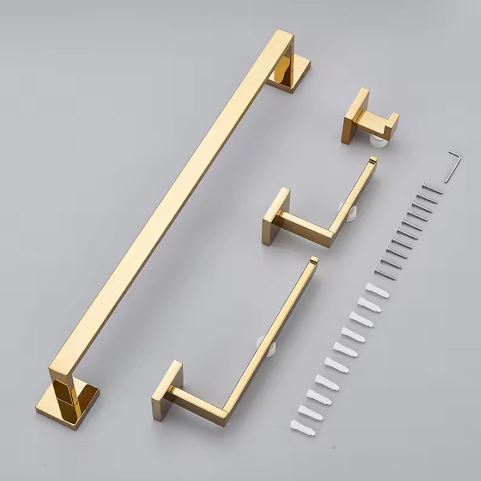 Juego De Hardware De Baño En Oro Pulido, Juego De Accesorios De Baño De Acero Inoxidable. Juego De Toallero De 60 Cm, Portarrollos, Gancho para Ropa Y Aro para Toalla,4 Piece Set