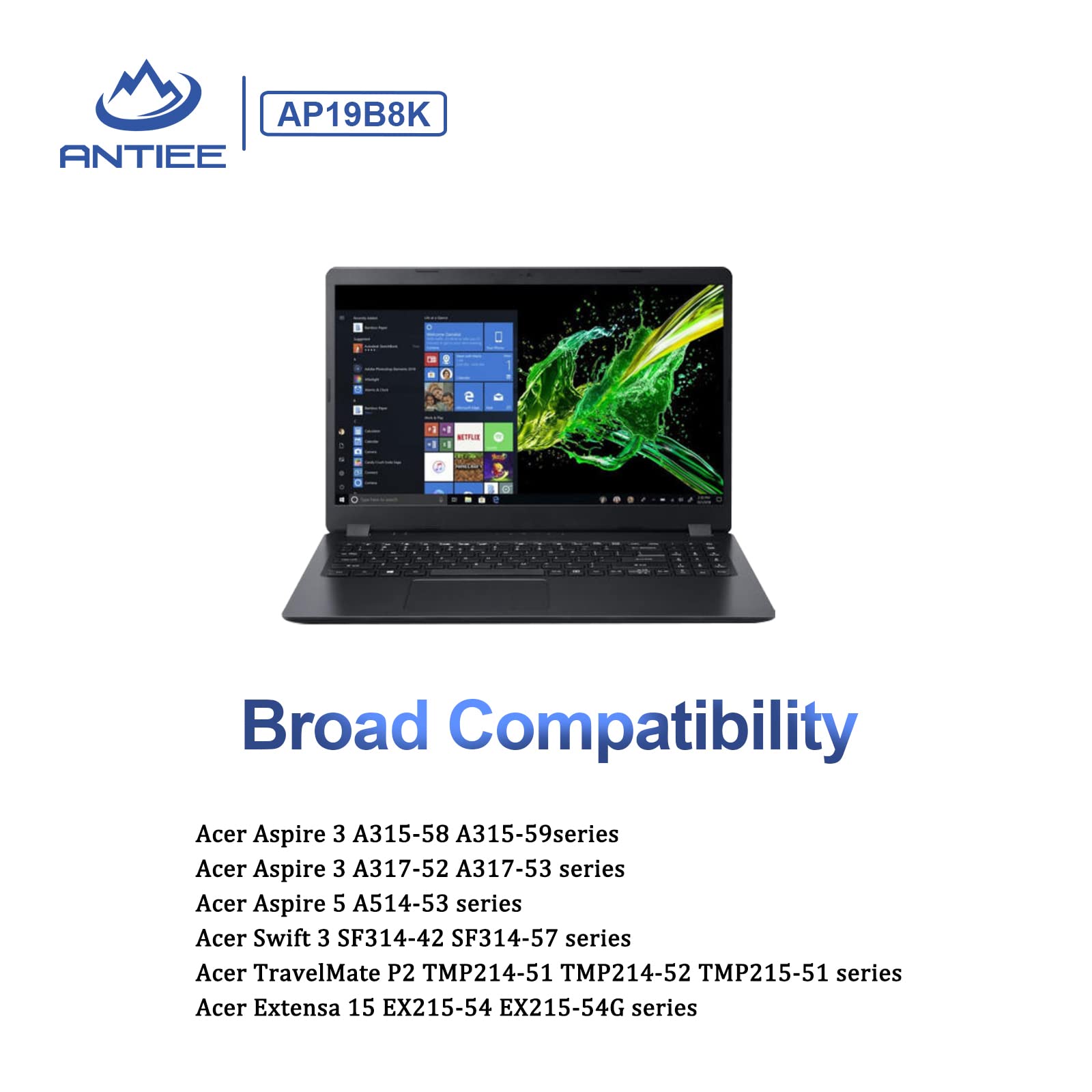 ANTIEE AP19B8K AP19B5K Bateria do laptopa Aspire 3 A315-56 A315-57 A315-57G A315-58 A315-58G A315-59 A317-52 A317-53 A317-53G Extensa 15 EX215-54 EX215-54G A317-53G-75TN 3INP5/82/70