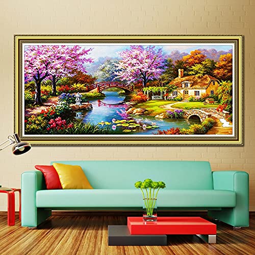 Diamond painting chalet de jardin 5D pour une décoration murale salon zen