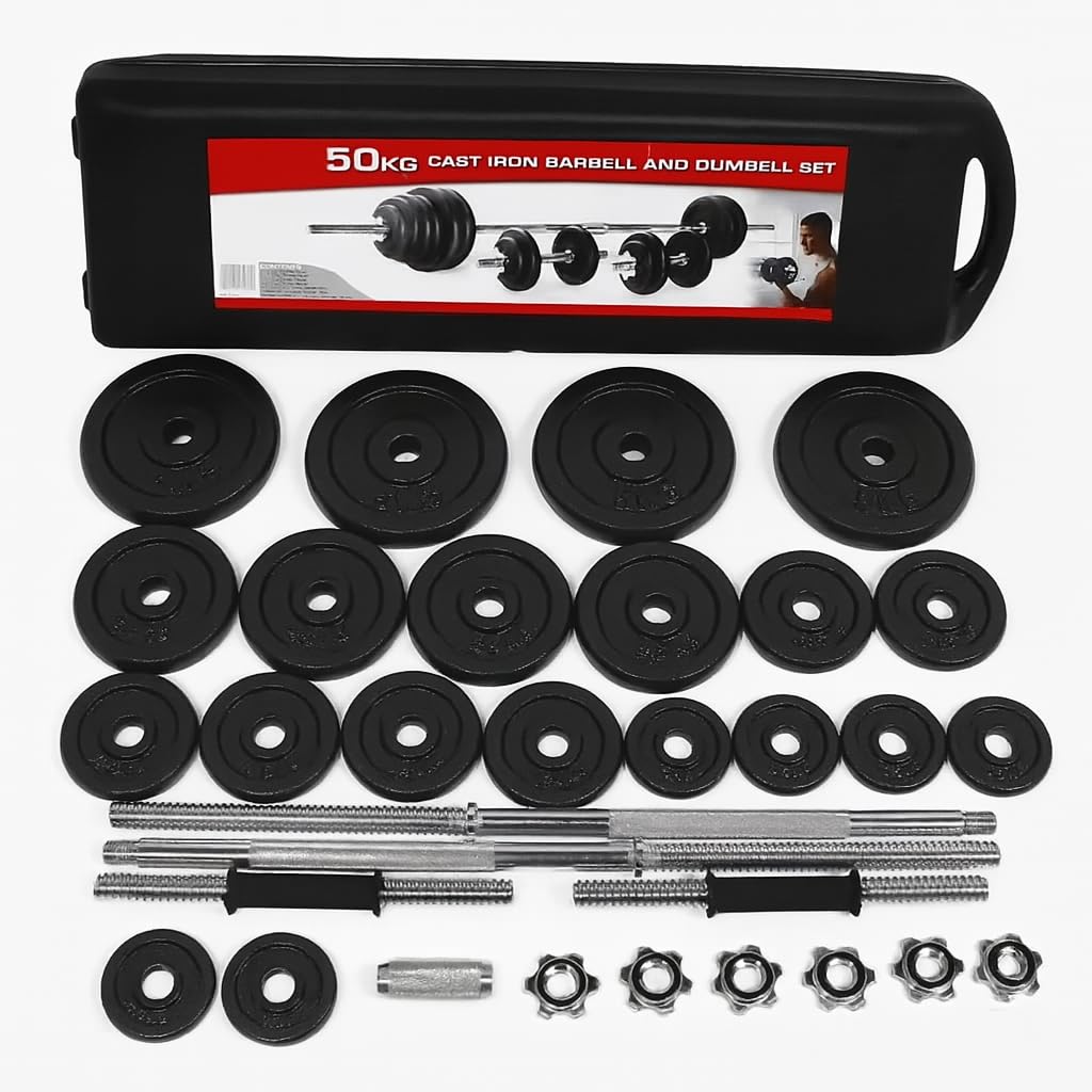 50KG Cast Iron Adjustable Dumbbells Weight Set Men Women Weight Barbell Set With Case | Adjustable Dumbbell Strength Training Equipment Home Gym Fitness Free Weights for Weight Lifting