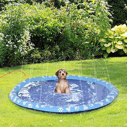 PawHut 150 cm Splash Sprinkler Pad für Hunde Spritz Wasserspiel Matte Wassersprinkler Anti-Rutsch Outdoor Kunststoff Blau