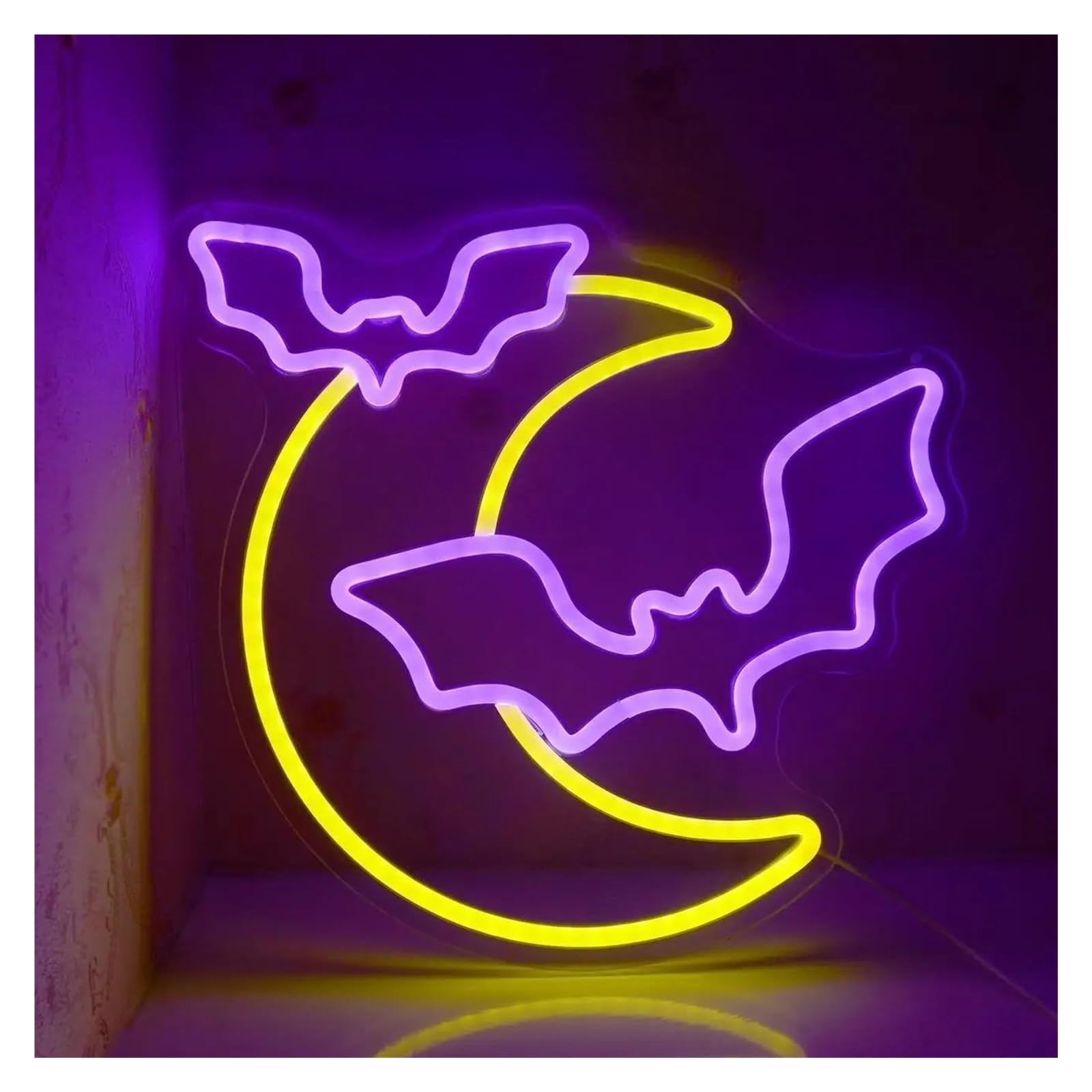 LEMST Signs Lamp Moon Bat Neon Signs Brightness Adjustable Light for Bar Bedroom Living Room Shop Wall Decor USB Powered Illuminated Lamp 32.4cmx32cm