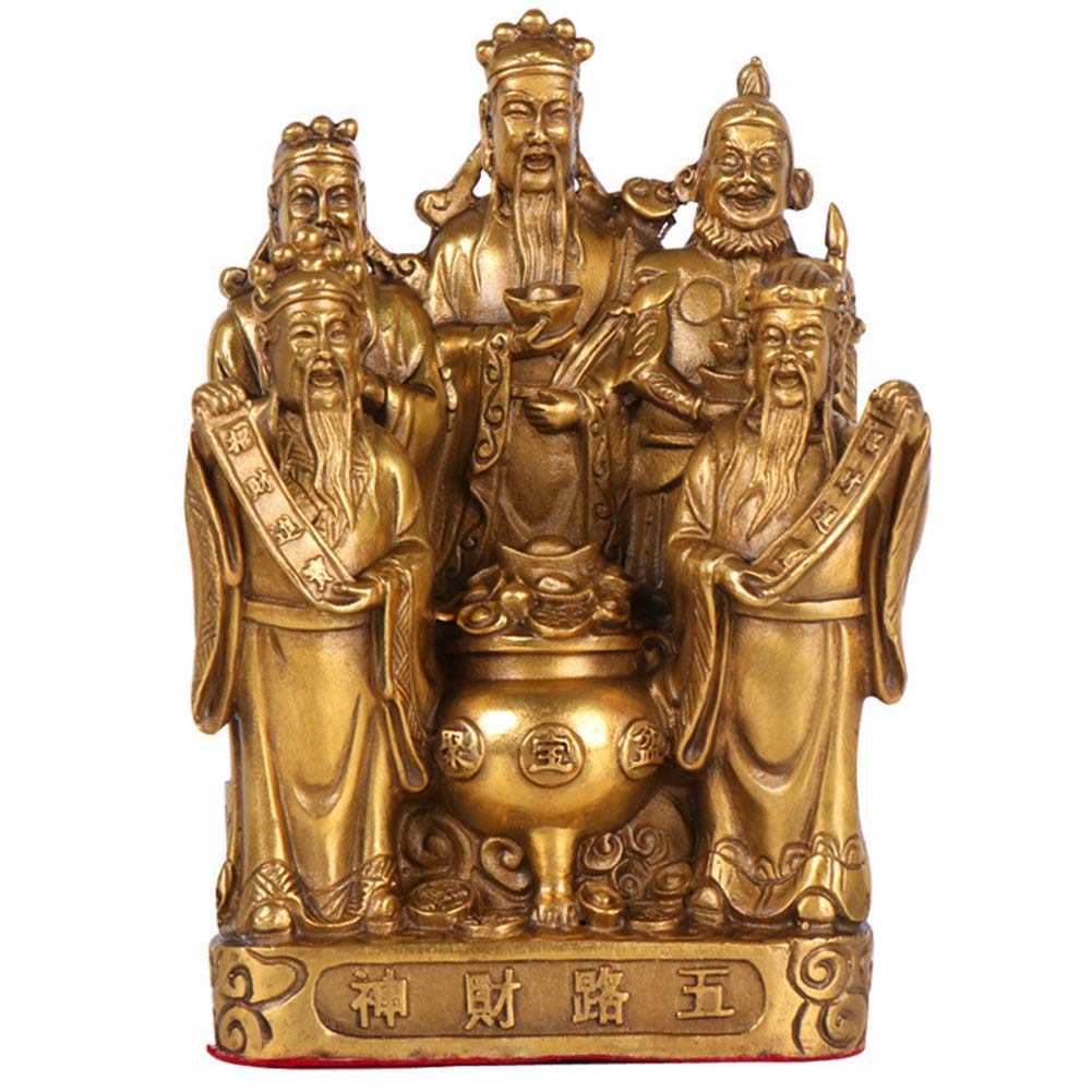 YNIYUJKL Feng Shui Ornaments Brass Statue God Of Wealth Ornament Five Ways Of Wealth Sculpture Wealth Prosperity Figurines Home Decor Housewarming Congratulatory Gift