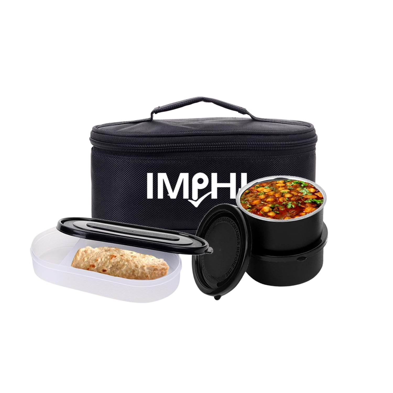 IMPHI Stainless Steel Double Decker Lunch Box, Set of 3, (450 ml, 280 ml, 280 ml), Leak Proof | Airtight | Microwave Safe | Odour Proof | with Roti Container | Easy to Carry | Food Grade | Black (B0DB81G77R) Amazon Price History, Amazon Price Tracker