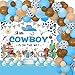 Little Cowboy Baby Shower Decorations for Boy- A Little Cowboy is on the Way Backdrop, Blue Balloon Garland Arch Kit, Cupcake Toppers, Tablecloth, for Wild Western Theme Baby Shower Party Supplies