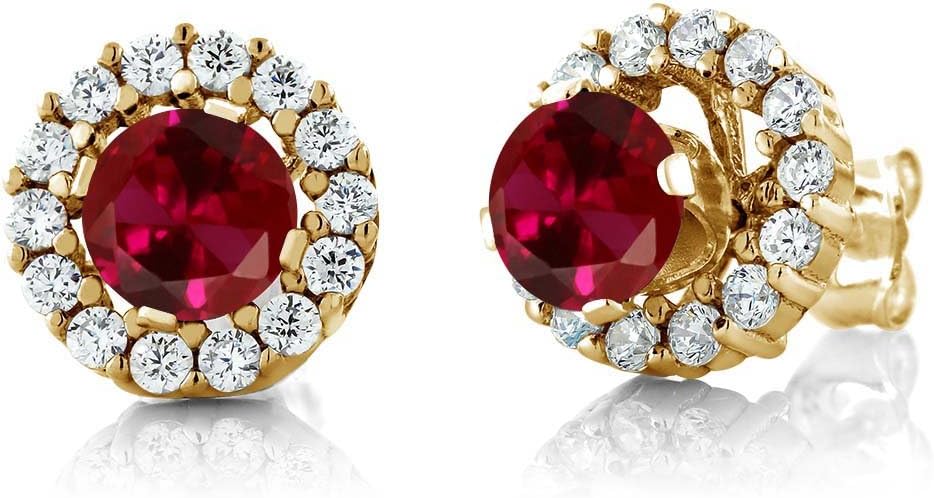 Gem Stone King 18K Yellow Gold Plated Silver 5MM Round Gemstone Birthstone Halo Stud Earrings For Women with Removable Jackets