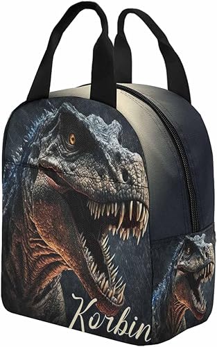 Miniatura 4 de InterestPrint Nombre personalizado en la bolsa de almuerzo para niños, lonchera personalizada con diseño de rugido de árboles, bolsa de almuerzo