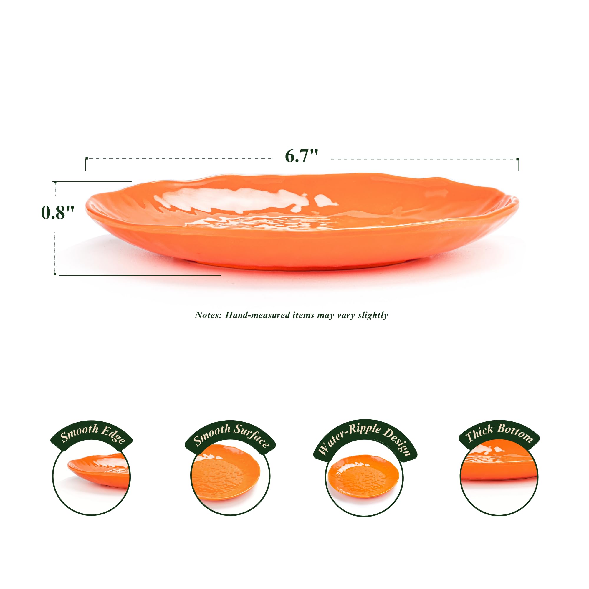 Platos de postre de melamina de 6.7 pulgadas (juego de 6) – Vajilla de plástico irrompible y reutilizable con sensación de cerámica, apilables y aptos para lavavajillas (multicolor)