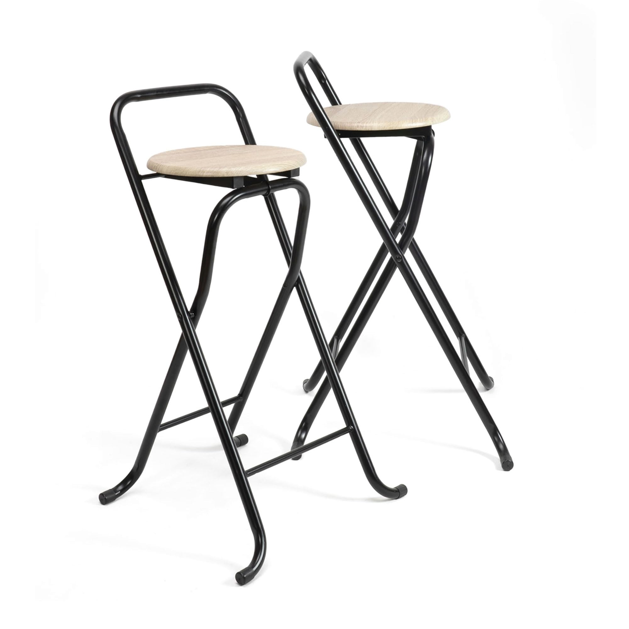 THE SECRET HOME - Pack de 1,2,4 y 6 Taburetes Plegables con Respaldo - Alto. 80 cm x Ancho. 45 cm - Silla Plegable de Metal y Madera (Alto. 80 cm x Largo. 45 cm, Madera Clara/Negro, 2)
