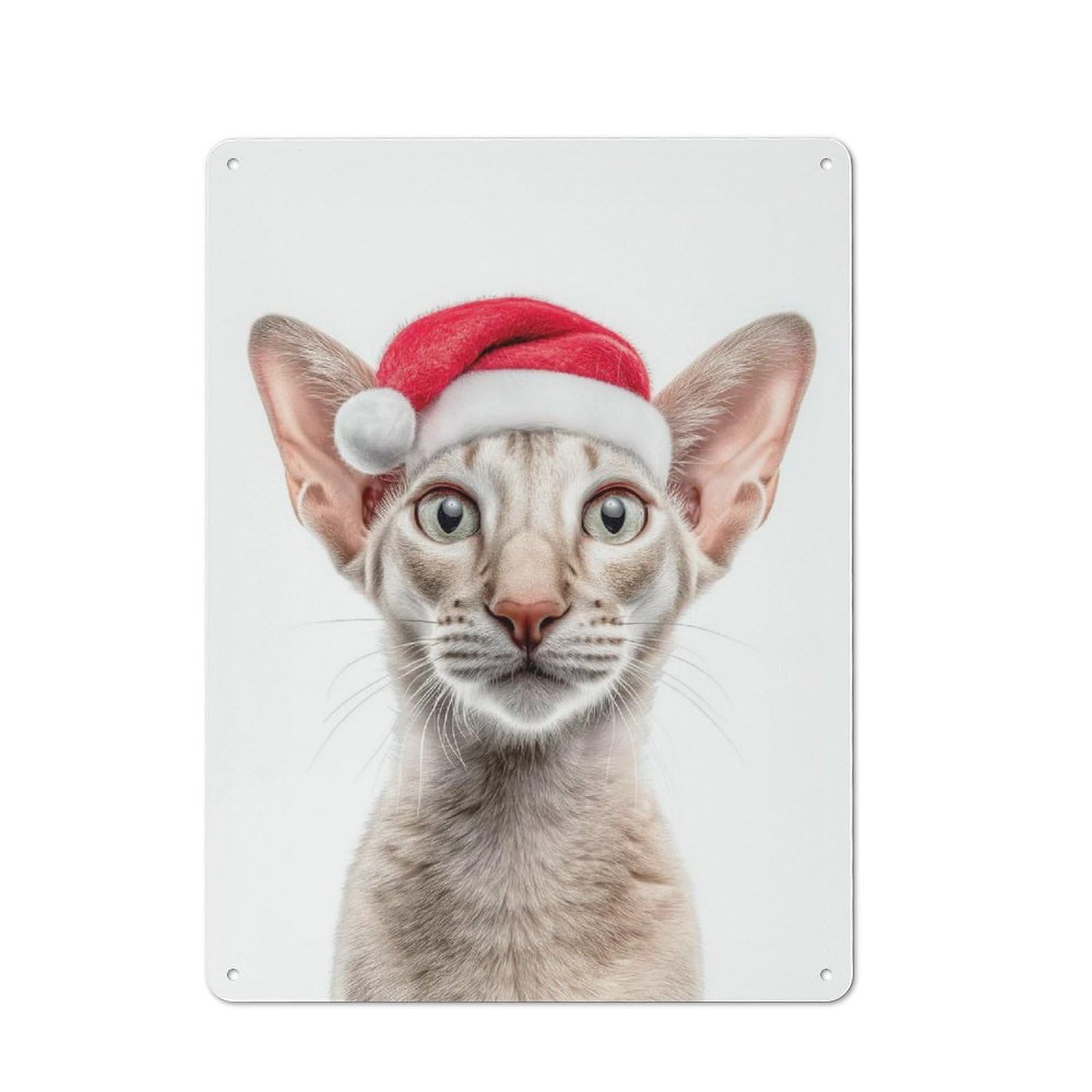 Junmoney Oriental Shorthair Cat With Santa Hat Portrai Vintage Tin Sign 40X30cm With T For Studio Or Craft Room, For Garage, Workshop And Man Cave Decoration