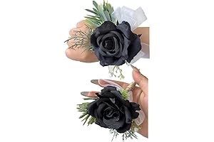 2 Pieces Rose Corsage and Boutonniere for Wedding, Black White