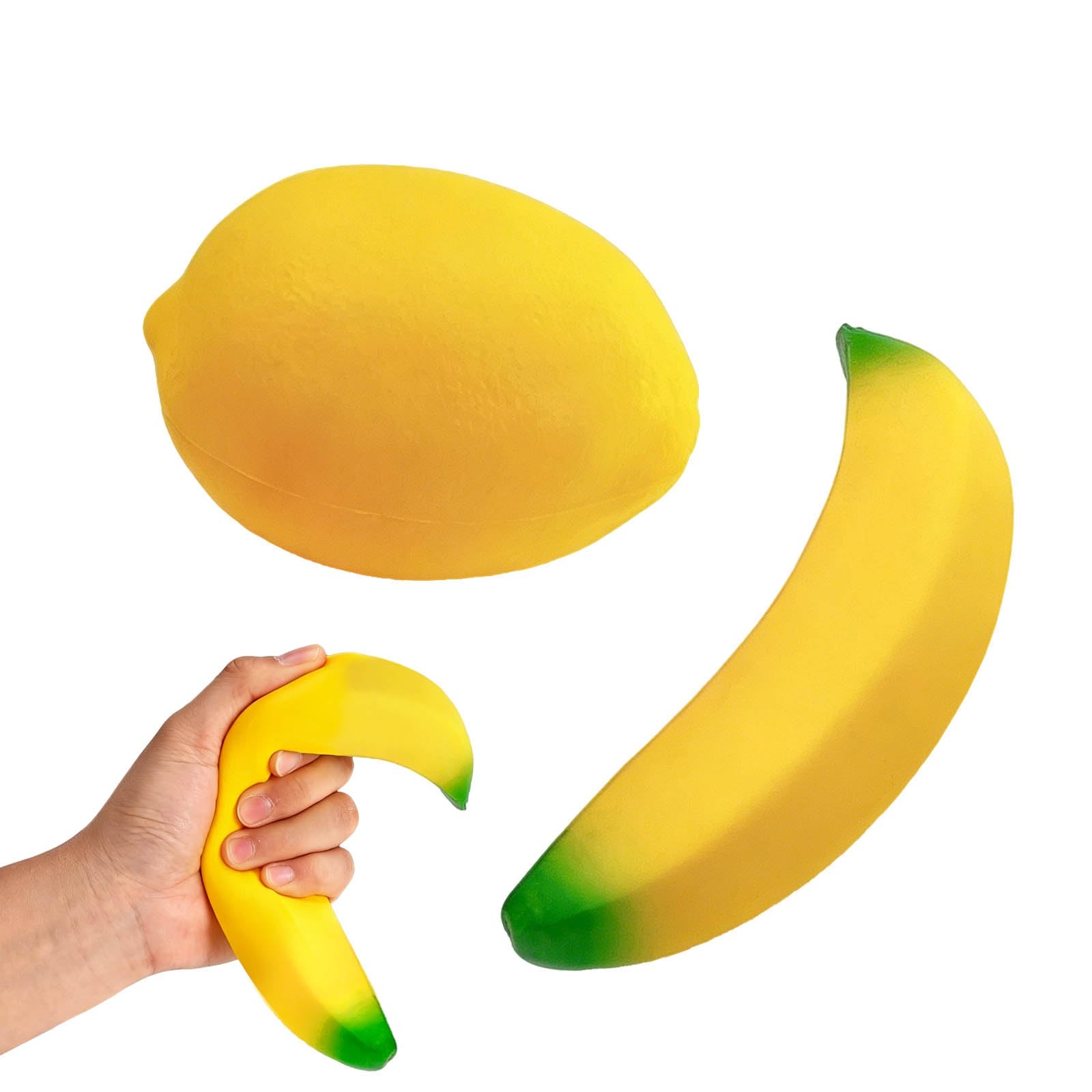 2pcs Banana Squeeze Toy lemon Squishy Soft Stretchy Banana Realistic Fruit Squishy Toy Cute Novelty Present for Adults Office Home Decor